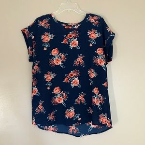 Navy floral print blouse